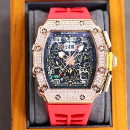 Richard Millie Automatic Movement Iced Red Rubber strap RM -Replica watches