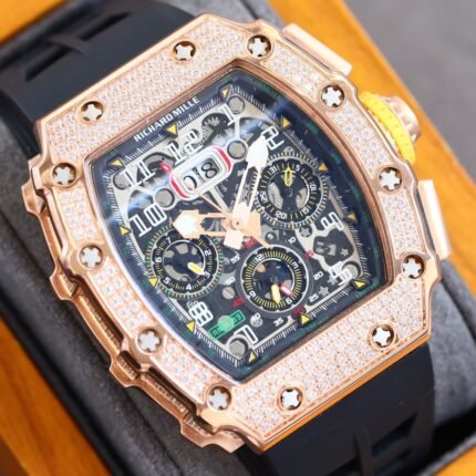 Richard Millie Automatic Movement Iced Black Rubber strap RM -Replica watches